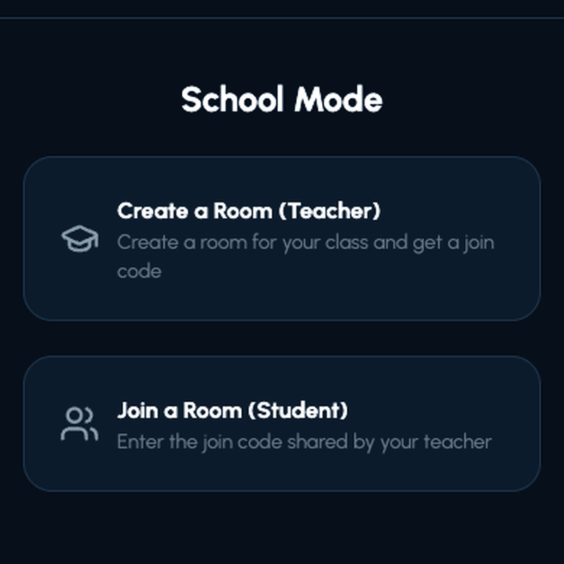 Moshimo StockSim School Mode entry screen