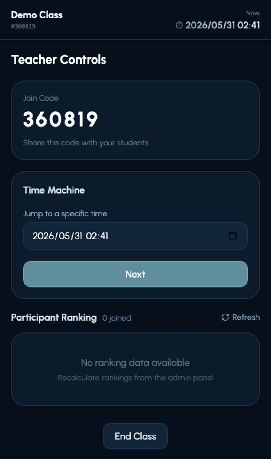 School Mode's time machine control panel