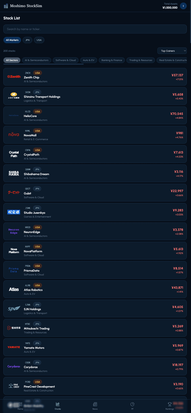 Stock list screen